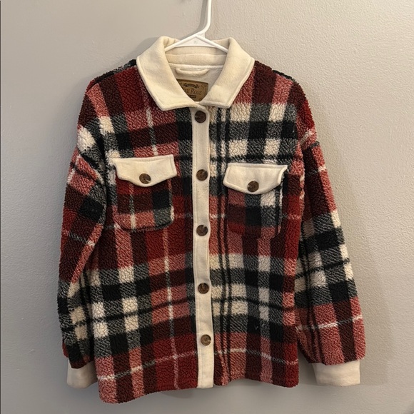 American Eagle Outfitters Jackets & Blazers - Plaid Teddy Jacket - Red and Cream